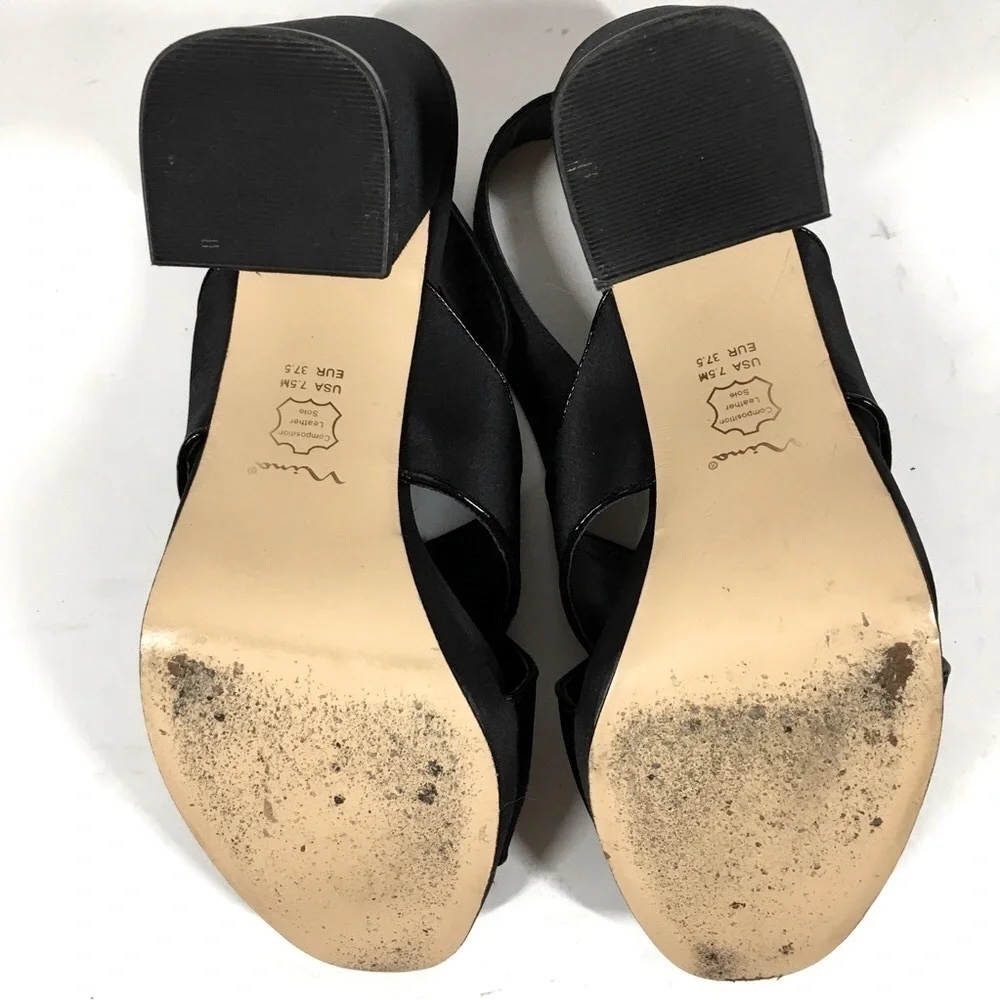 Nina New York Black Criss Cross Straps Platform Open Toe Sandal Heels Size 7.5M